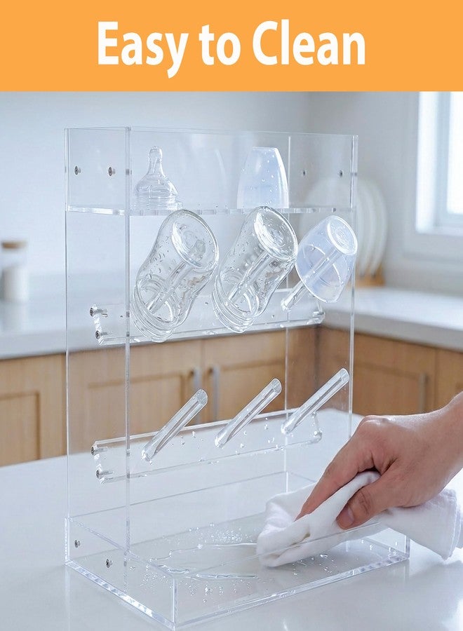 Heyrelda Baby Bottle Drying Rack Space Saving Vertical Acrylic Stand with Drip Tray – Clear Countertop Organizer for Bottles, Baby Accrssories – Fast Drying and Easy Cleanup - 10.3 x 6.3 x 10.6 in - Image 5